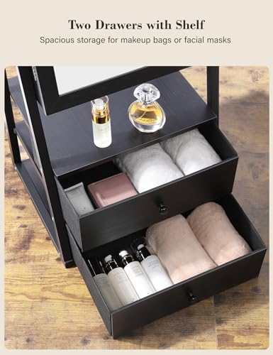 Nicetree LED Mirror Jewelry Cabinet Standing, Lockable Jewelry Cabinet Armoire with 2 Drawers, Full Length Mirror with Jewelry Storage, Christmas Gifts, Black…