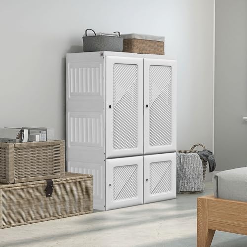 HOMCOM Portable Wardrobe Closet, Folding Bedroom Armoire, Clothes Storage Organizer with 6 Cube Compartments, 4 Magnet Doors, White