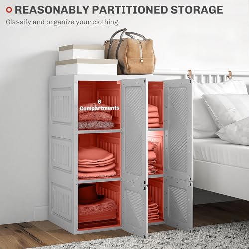 HOMCOM Portable Wardrobe Closet, Folding Bedroom Armoire, Clothes Storage Organizer with 6 Cube Compartments, 4 Magnet Doors, White