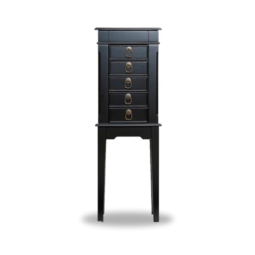 Hives and Honey Kennedy Jewelry Armoire - Modern Wood Storage Organizer with Necklace Hooks, 5 Drawers, and Vanity Mirror, Black