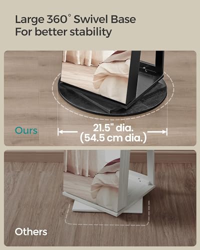 SONGMICS 6 LEDs Lockable Mirror Jewelry Cabinet, 360° Swivel Jewelry Organizer, Standing Jewelry Armoire, Frameless Full-Length Mirror, 3 Storage Shelves, Black Surface, Black Lining UJJC007B01