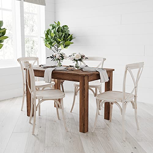 Merrick Lane Rustic Brown Solid Wood Dining Table, Kitchen Table with Square Legs, Farmhouse Dining Table, 46" x 30", Seats 4, Rustic Finish for Indoor or Outdoor Use