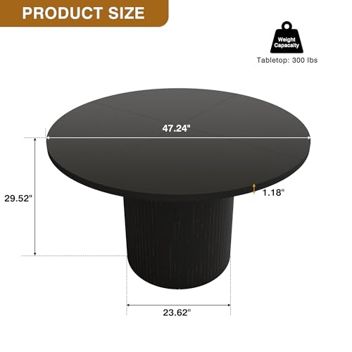 weselon Round Dining Table for 4, Modern Farmhouse Kitchen Table, 47 Inch Small Circle Dining Tables with Wood Strip Base for Kitchen Living Room (Black)