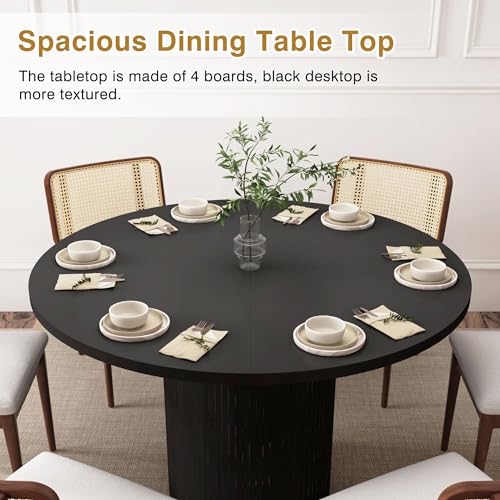 weselon Round Dining Table for 4, Modern Farmhouse Kitchen Table, 47 Inch Small Circle Dining Tables with Wood Strip Base for Kitchen Living Room (Black)