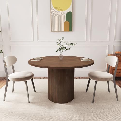 PHOYAL Round Dining Table, 47 Inch Dining Table Kitchen Table Small Dinner Table Farmhouse Kitchen Dinning Table for Kitchen Living Room Walnut Color (Chairs not Included)