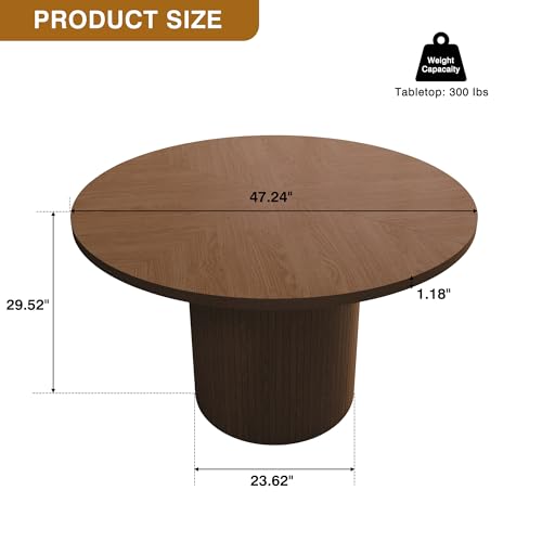 PHOYAL Round Dining Table, 47 Inch Dining Table Kitchen Table Small Dinner Table Farmhouse Kitchen Dinning Table for Kitchen Living Room Walnut Color (Chairs not Included)