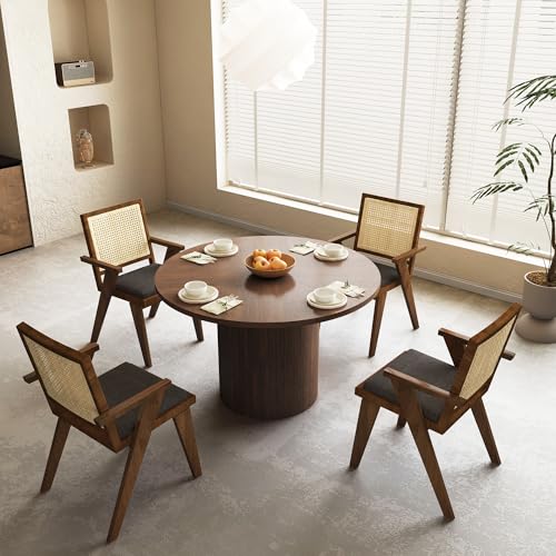 PHOYAL Round Dining Table, 47 Inch Dining Table Kitchen Table Small Dinner Table Farmhouse Kitchen Dinning Table for Kitchen Living Room Walnut Color (Chairs not Included)
