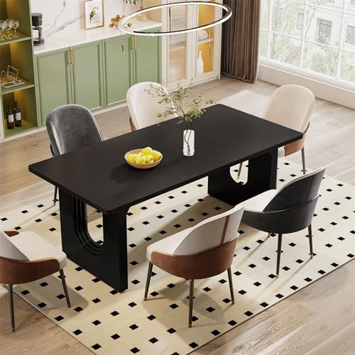 Tribesigns Modern Dining Table for 6 to 8 People, 71" Large Kitchen Dining Table with Wood Pedestal Base, Rectangular Long Dinner Table for Kitchen, Dining Room, Living Room, Black