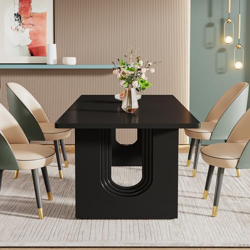 Tribesigns Modern Dining Table for 6 to 8 People, 71" Large Kitchen Dining Table with Wood Pedestal Base, Rectangular Long Dinner Table for Kitchen, Dining Room, Living Room, Black