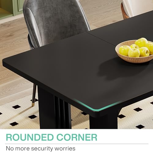Tribesigns Modern Dining Table for 6 to 8 People, 71" Large Kitchen Dining Table with Wood Pedestal Base, Rectangular Long Dinner Table for Kitchen, Dining Room, Living Room, Black