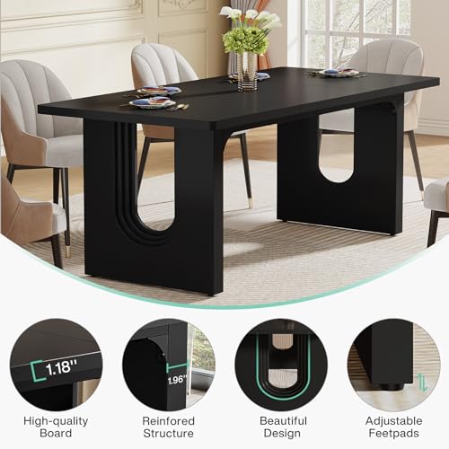 Tribesigns Modern Dining Table for 6 to 8 People, 71" Large Kitchen Dining Table with Wood Pedestal Base, Rectangular Long Dinner Table for Kitchen, Dining Room, Living Room, Black