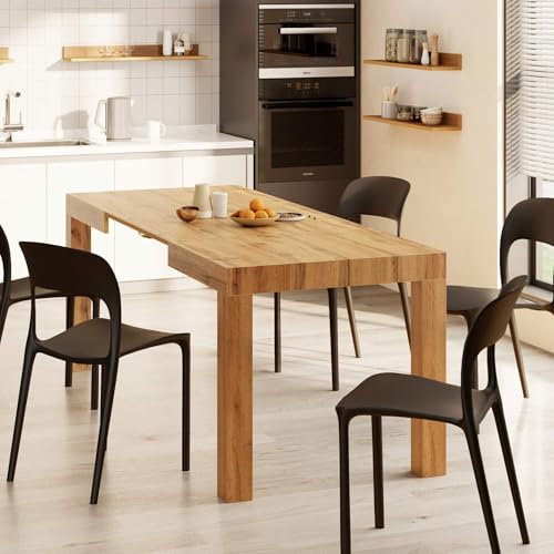 Mobili Fiver, First Extendable Table, 47,2(77,6) x31,5 in, Rustic Oak, for 6-8 people, Expandable Dining Table for Kitchen, Living room, Italian Furniture