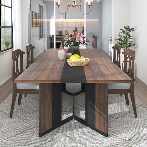 Hlivelood 71In Large Rectangular Dining Table for 4 5 6 7 8 People w/35 Marble-Color Wood Watrproof Brown Tabletop,Adjustable Leg.6ft Luxurious Family Dinner Table for Office Kitchen Living Room