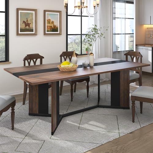 Hlivelood 71In Large Rectangular Dining Table for 4 5 6 7 8 People w/35 Marble-Color Wood Watrproof Brown Tabletop,Adjustable Leg.6ft Luxurious Family Dinner Table for Office Kitchen Living Room