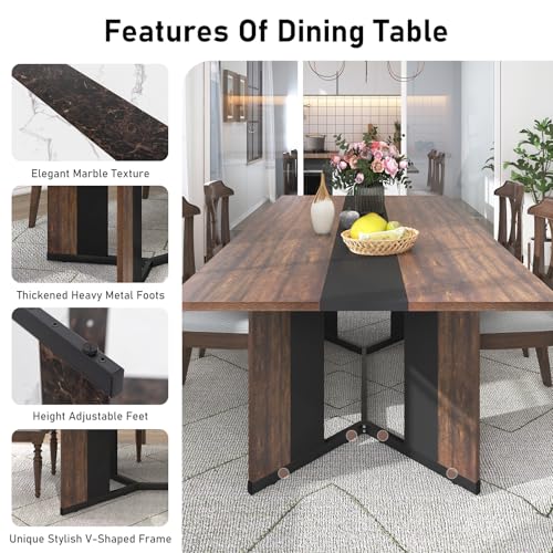 Hlivelood 71In Large Rectangular Dining Table for 4 5 6 7 8 People w/35 Marble-Color Wood Watrproof Brown Tabletop,Adjustable Leg.6ft Luxurious Family Dinner Table for Office Kitchen Living Room