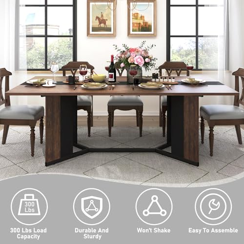 Hlivelood 71In Large Rectangular Dining Table for 4 5 6 7 8 People w/35 Marble-Color Wood Watrproof Brown Tabletop,Adjustable Leg.6ft Luxurious Family Dinner Table for Office Kitchen Living Room