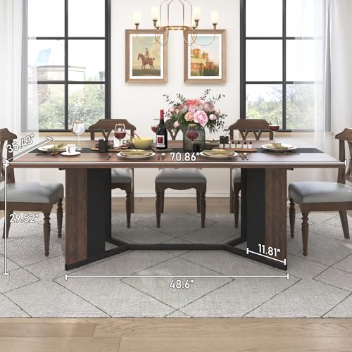 Hlivelood 71In Large Rectangular Dining Table for 4 5 6 7 8 People w/35 Marble-Color Wood Watrproof Brown Tabletop,Adjustable Leg.6ft Luxurious Family Dinner Table for Office Kitchen Living Room