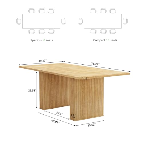 PHOYAL 78.7" Large Farmhouse Dining Table, Rectangular Dinner Table for 6 to 10 People, 78.7" L x 39.4" W x 30.7" H for Dining Room, Home Office, Living Room Furniture, Natural