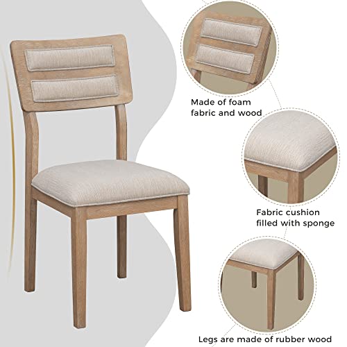 Luxo Abode Classic and Traditional Style 6 Piece Dining Set, Includes 1 Table, 4 Upholstered Chairs & Bench, Easy to Assemble, for Living Room, Dining Room, Home Bar and Kitchen, Natural Wood Wash