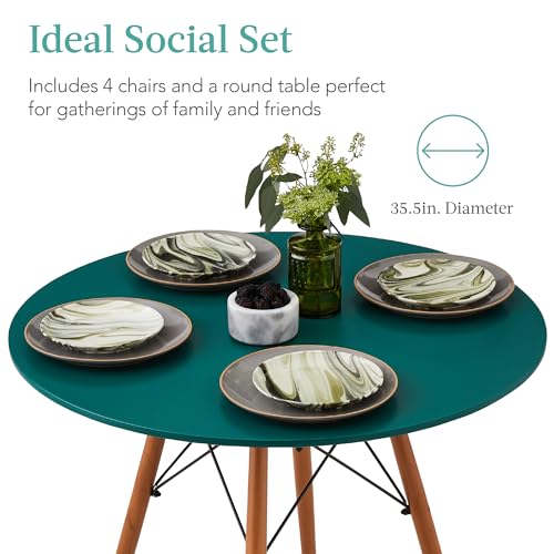 Best Choice Products 5-Piece Dining Set, Compact Mid-Century Modern Table & Chair Set for Home, Apartment w/ 4 Chairs, Plastic Seats, Wooden Legs, Metal Frame - Dark Green/Walnut
