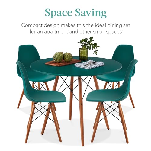 Best Choice Products 5-Piece Dining Set, Compact Mid-Century Modern Table & Chair Set for Home, Apartment w/ 4 Chairs, Plastic Seats, Wooden Legs, Metal Frame - Dark Green/Walnut