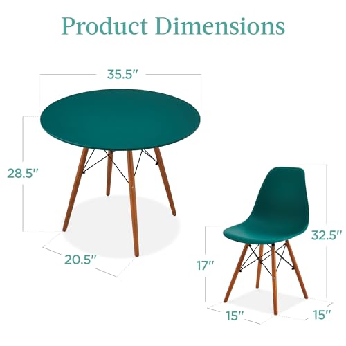 Best Choice Products 5-Piece Dining Set, Compact Mid-Century Modern Table & Chair Set for Home, Apartment w/ 4 Chairs, Plastic Seats, Wooden Legs, Metal Frame - Dark Green/Walnut