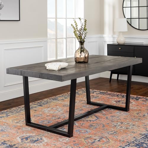 Walker Edison Andre Modern Solid Wood Dining Table, 72 Inch, Grey