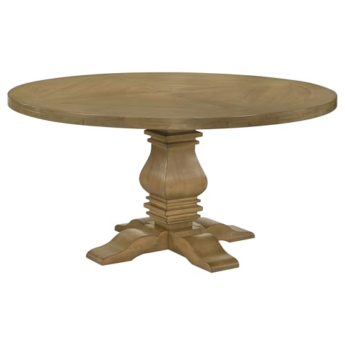 Coaster Home Furnishings Florence Traditional 60-inch Round Pedestal Dining Table Planked Wood Top Rustic Brown 180200
