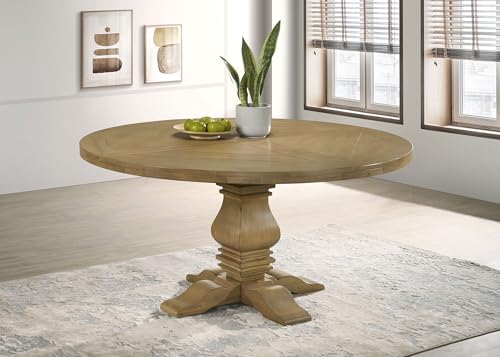 Coaster Home Furnishings Florence Traditional 60-inch Round Pedestal Dining Table Planked Wood Top Rustic Brown 180200