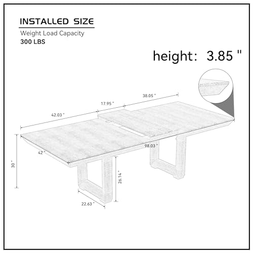 JURMALYN 98" Wood Dining Table Extendable Kitchen Table, Country Rustic Rectangular Dining Room Table for 6 8-Person, (Grey)