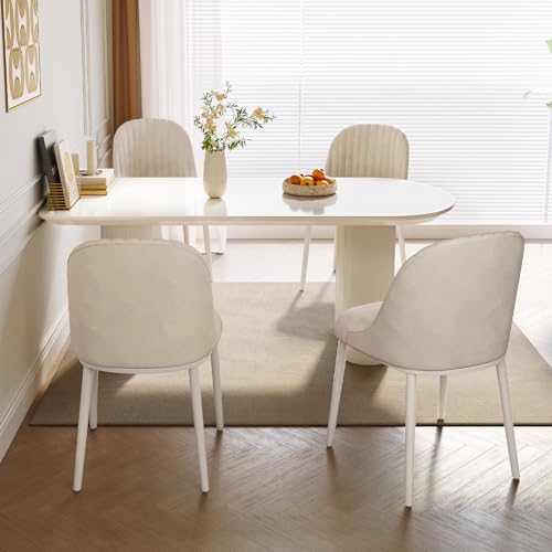 GraceNook 63" White Dining Table, Oval Dining Room Table, Modern Dining Table for 2,4,6 Person, Kitchen Dining Table for Dining Room,Kitchen or Reception Room