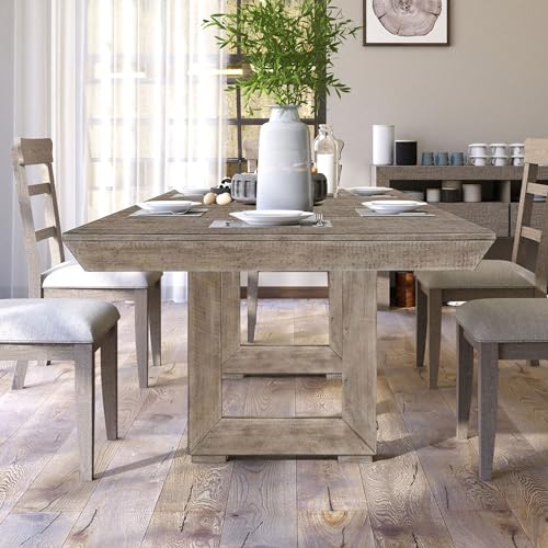 JURMALYN 98" Wood Dining Table Extendable Kitchen Table, Country Rustic Rectangular Dining Room Table for 6 8-Person, (Grey)