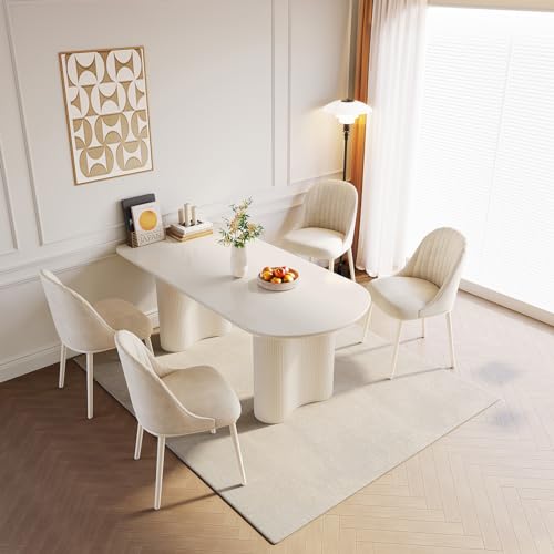 GraceNook 63" White Dining Table, Oval Dining Room Table, Modern Dining Table for 2,4,6 Person, Kitchen Dining Table for Dining Room,Kitchen or Reception Room