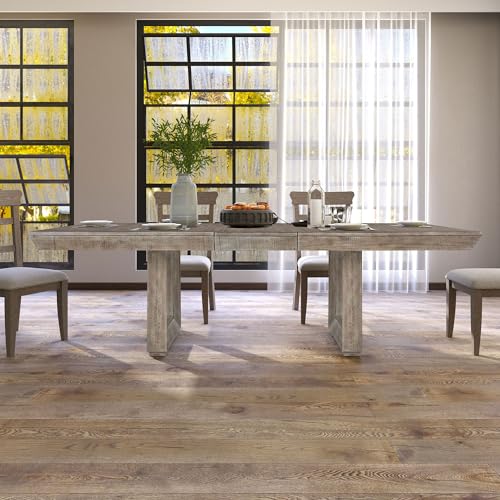 JURMALYN 98" Wood Dining Table Extendable Kitchen Table, Country Rustic Rectangular Dining Room Table for 6 8-Person, (Grey)
