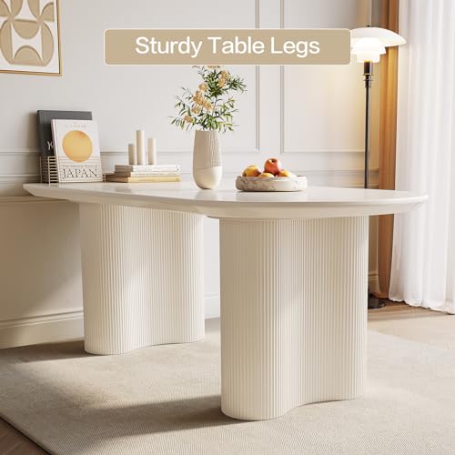 GraceNook 63" White Dining Table, Oval Dining Room Table, Modern Dining Table for 2,4,6 Person, Kitchen Dining Table for Dining Room,Kitchen or Reception Room