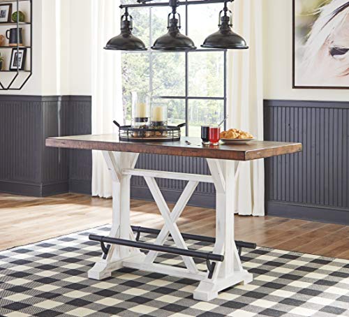 Signature Design by Ashley Valebeck Rustic Farmhouse 36" Counter Height Dining Table, Brown & White