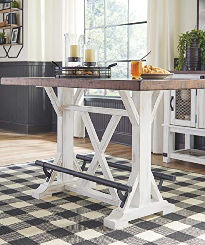 Signature Design by Ashley Valebeck Rustic Farmhouse 36" Counter Height Dining Table, Brown & White
