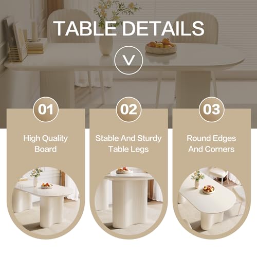 GraceNook 63" White Dining Table, Oval Dining Room Table, Modern Dining Table for 2,4,6 Person, Kitchen Dining Table for Dining Room,Kitchen or Reception Room