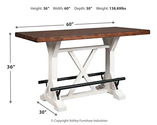 Signature Design by Ashley Valebeck Rustic Farmhouse 36" Counter Height Dining Table, Brown & White