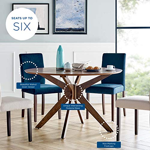Modway Crossroads 47" Round Wood Dining Table, Walnut