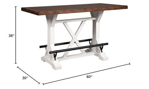 Signature Design by Ashley Valebeck Rustic Farmhouse 36" Counter Height Dining Table, Brown & White