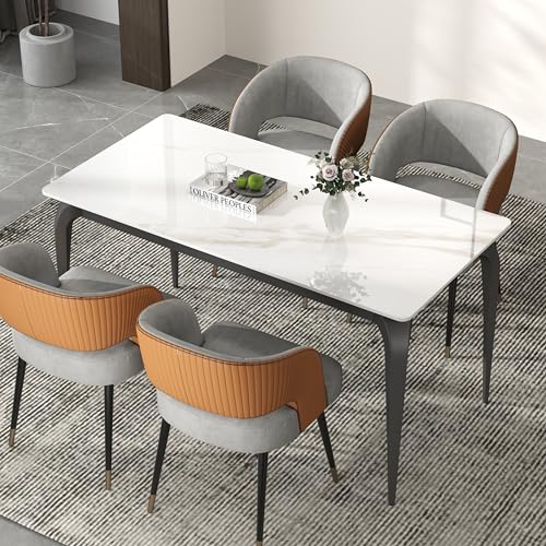SVIOBY White Dining Table, Rectangular 55" Kitchen Table with Sintered Stone Marble Table Top and Metal Legs, Dinner Table for Home Office Living Room