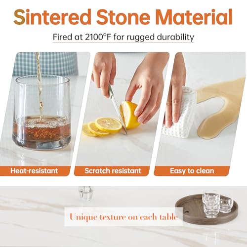 SVIOBY White Dining Table, Rectangular 55" Kitchen Table with Sintered Stone Marble Table Top and Metal Legs, Dinner Table for Home Office Living Room