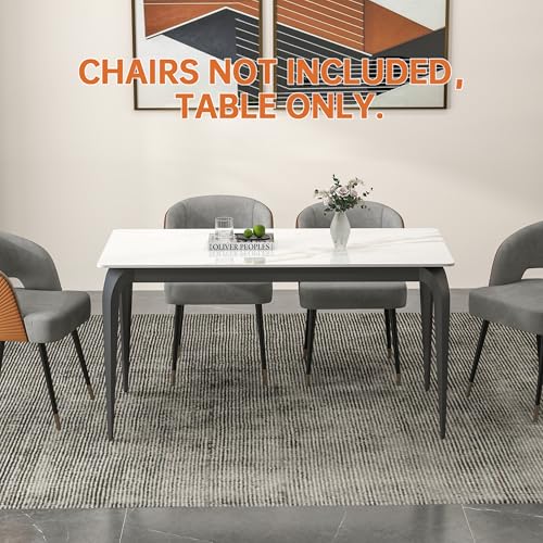 SVIOBY White Dining Table, Rectangular 55" Kitchen Table with Sintered Stone Marble Table Top and Metal Legs, Dinner Table for Home Office Living Room