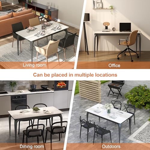 SVIOBY White Dining Table, Rectangular 55" Kitchen Table with Sintered Stone Marble Table Top and Metal Legs, Dinner Table for Home Office Living Room