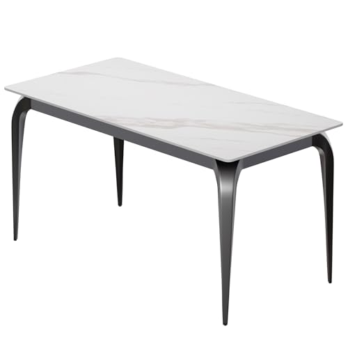 SVIOBY White Dining Table, Rectangular 55" Kitchen Table with Sintered Stone Marble Table Top and Metal Legs, Dinner Table for Home Office Living Room