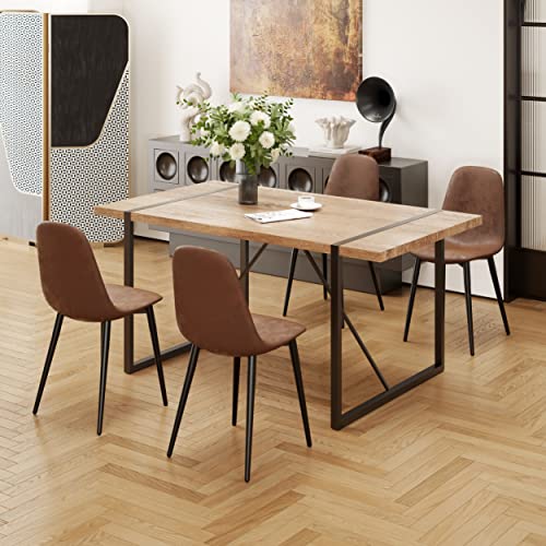 MUUOKY Dining Table Set for 4, Modern 55'' Wood Dining Table, Fabric Dining Chairs 4,Table and Chairs Set of 4,Ideal for Kitchen Dining Room