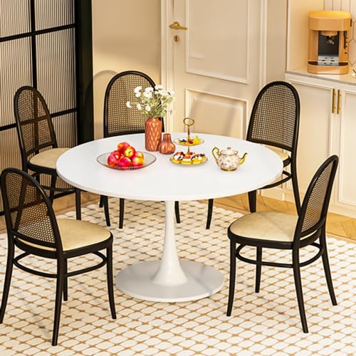 LTTROMAT 42 Inch Round Dining Table, Pure White Tulip Dining Table Tulip Table W/0.71" Thickness & Metal Pedestal Base for 4 to 6 People, Modern Round Kitchen Table Leisure Table Circle Coffee Table