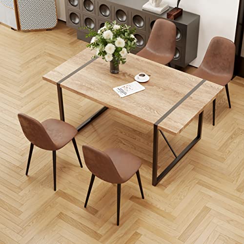 MUUOKY Dining Table Set for 4, Modern 55'' Wood Dining Table, Fabric Dining Chairs 4,Table and Chairs Set of 4,Ideal for Kitchen Dining Room