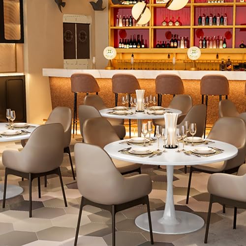 LTTROMAT 42 Inch Round Dining Table, Pure White Tulip Dining Table Tulip Table W/0.71" Thickness & Metal Pedestal Base for 4 to 6 People, Modern Round Kitchen Table Leisure Table Circle Coffee Table